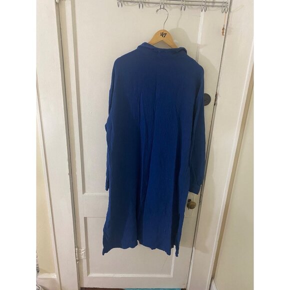 Aura Women's Blue Button Front Long Sleeve Midi Dress - Medium - Picture 3 of 13